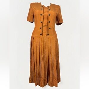 NWT Vintage Laura Henson Women 80s Brown Dress Sz 12 Pleated Skirt Shoulder Pads